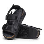 Sandalias Birkenstock Shinjuku Natural Leather/textil Black, par en perspectiva, vista de la suela