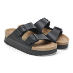 Sandalias Birkenstock Arizona Platform Flex Black, par completo en tres cuartos