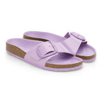 Sandalias Birkenstock Madrid Big Buckle High Shine Crocus, par completo en tres cuartos