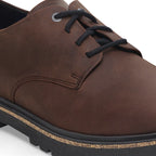 Zapatos Birkenstock Highwood Lace Low Oiled leather Habana, detalle del material y costuras