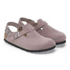 Zuecos Birkenstock Tokio Faded Purple, par completo en tres cuartos
