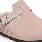 Zuecos Birkenstock Boston Teddy Corduroy Pink Clay, detalle del material