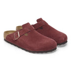 Zuecos Birkenstock Boston Suede Zinfandel, par completo en tres cuartos