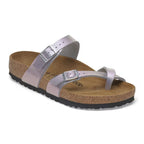 Sandalias Birkenstock Mayari Birko-Flor Saffiano Iridescent Viola, vista principal en tres cuartos, sandalia individual