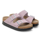 Sandalias Birkenstock Arizona Flex Birko-Flor Faded Purple, par completo en tres cuartos