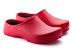 Zuecos Birkenstock Super-Birki Fusion Red, par completo en tres cuartos