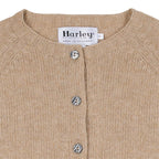 Sweater Harley of Scotland Cardigan Harley Mujer Cameo, detalle del cuello y etiqueta