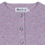 Sweater Harley of Scotland Cardigan Harley Mujer Heliotrope, detalle del cuello y botones
