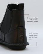 Botas y Botines VIBAe Helsinki Preto Black, detalle del talón con texto informativo