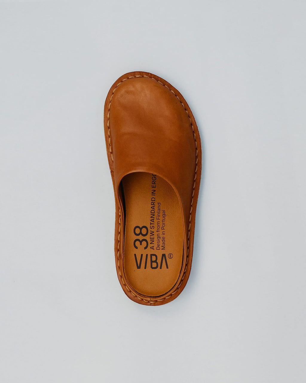 Zuecos VIBAe Roma Cognac Brown, vista cenital, zapato individual