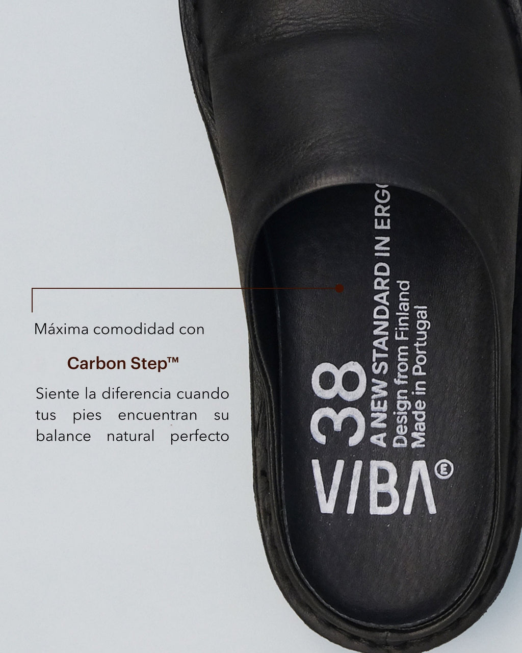 Zuecos VIBAe Roma Preto Black, detalle de la plantilla, primer plano