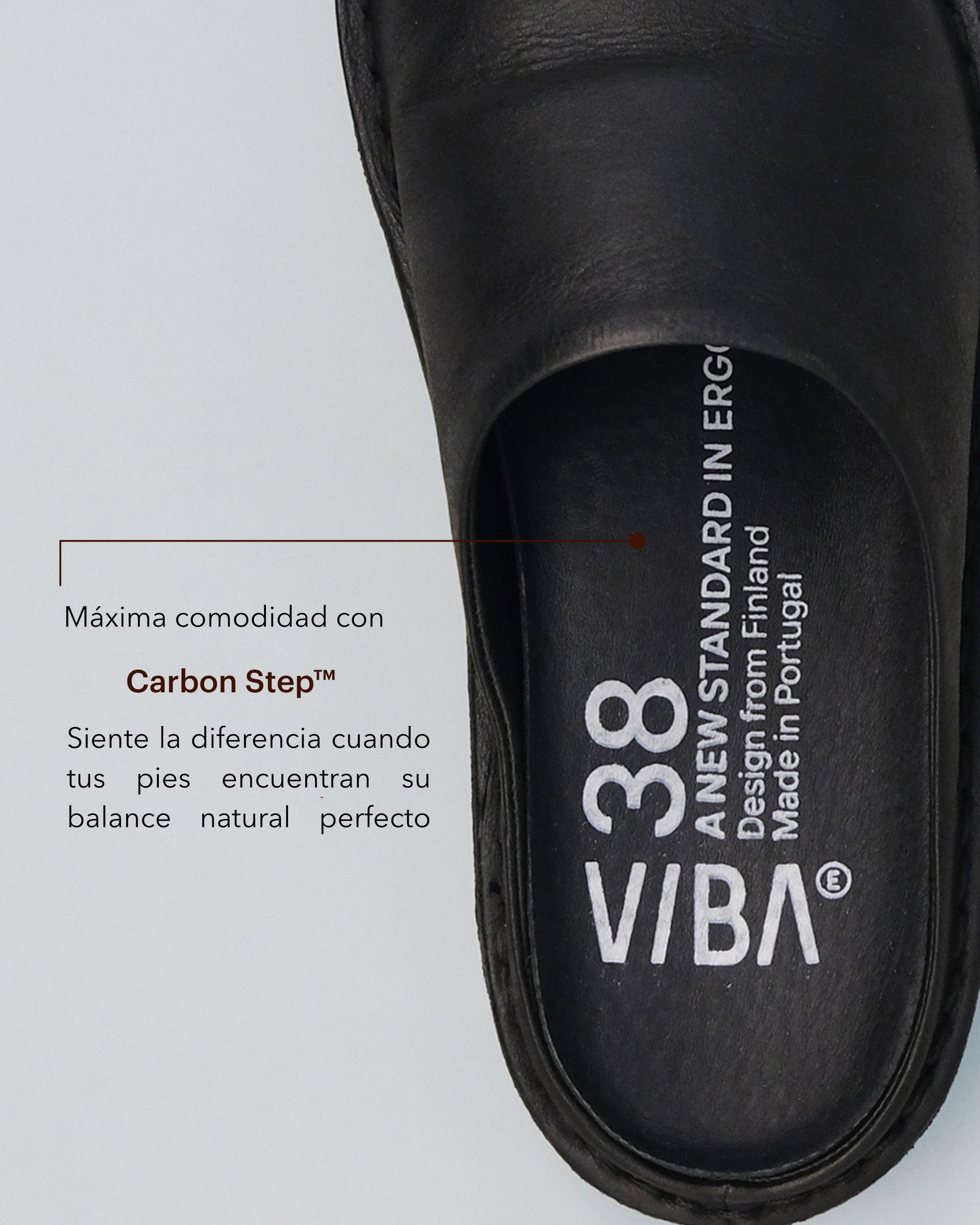 Zuecos VIBAe Roma Preto Black, detalle de la plantilla, primer plano