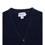 Sweater Harley of Scotland Cardigan Harley Hombre Nero Navy, detalle del cuello y etiqueta