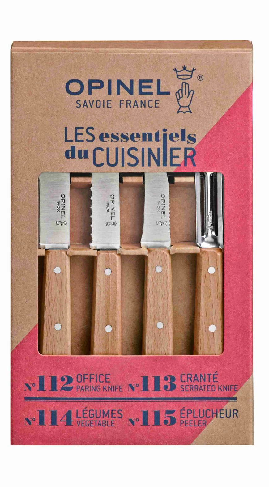 SET "LES ESSENTIELS" BARNIZ NATURAL, MADERA DE HAYA N° 112 CUCHILLO DE COCINAN°113 CUCHILLO DENTADON°114 CUCHILLO PARA VEGETALESN°115 PELADOR (6574674411591)