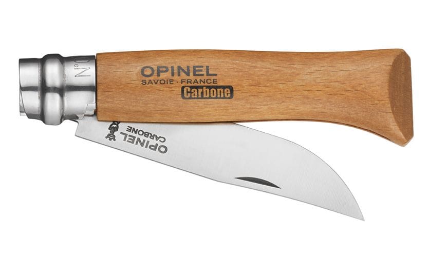 Cuchillo Opinel N°8 Carbon Steel - vista 3, vista abierta de la hoja en ángulo