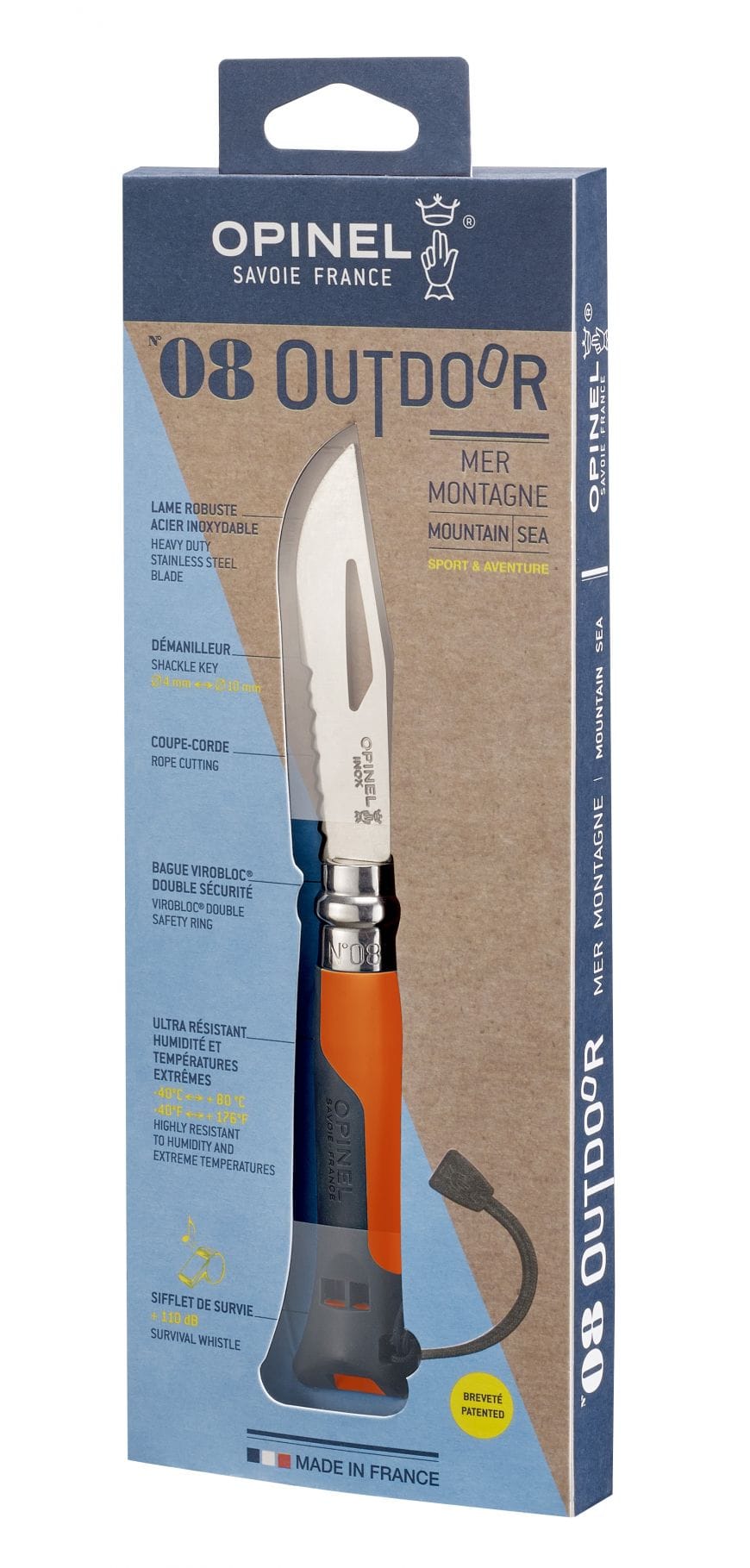 Cuchillo Opinel N°08 Outdoor Naranjo - vista 4, empaque del producto