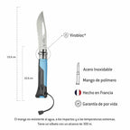 Cuchillo Opinel N°08 Outdoor Celeste - vista 3, infografía de especificaciones técnicas