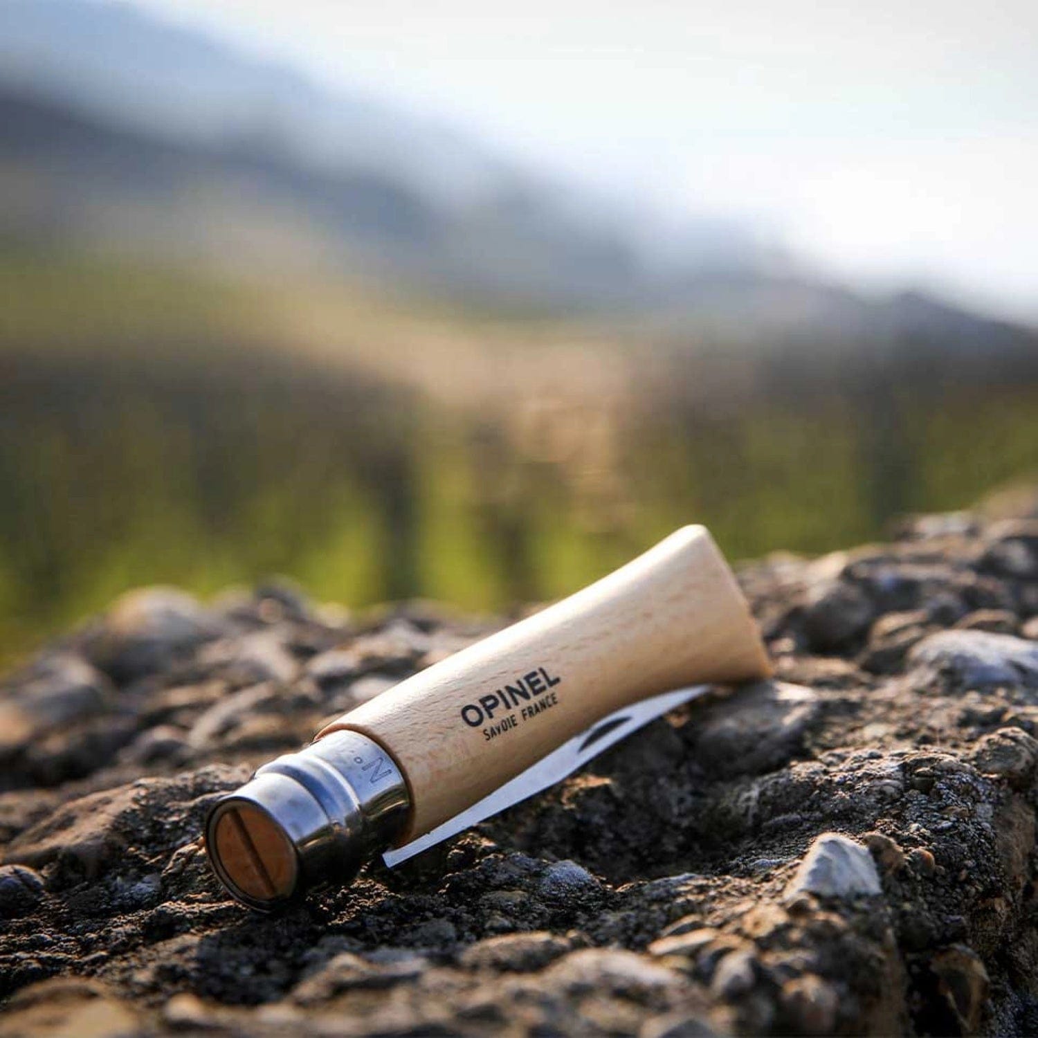 Cuchillo Opinel N°10 Stainless Steel - vista 9, cuchillo sobre roca, imagen de estilo de vida al aire libre