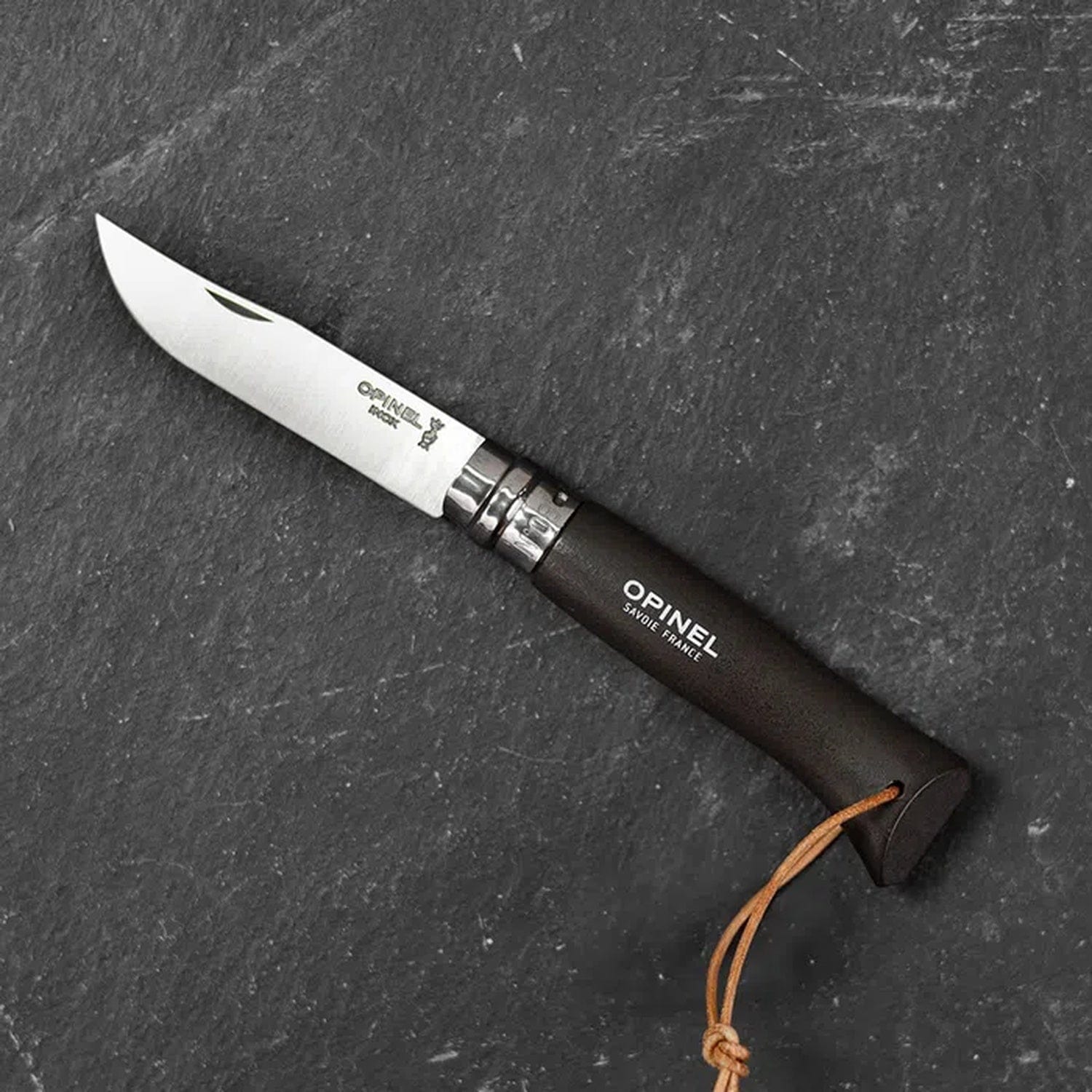 Cuchillo Opinel Trekking N°8 Negro - vista 2, vista lateral del cuchillo abierto