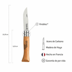 Cuchillo Opinel N°6 Carbon Steel - vista 3, infografía de especificaciones del cuchillo