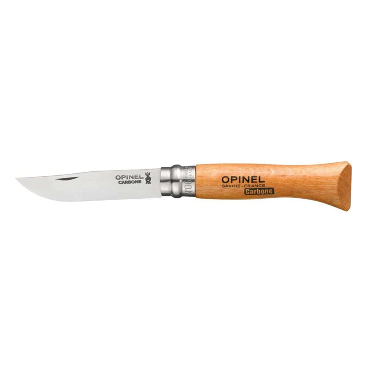 Cuchillo Opinel N°6 Carbon Steel - vista 1, vista lateral del cuchillo abierto