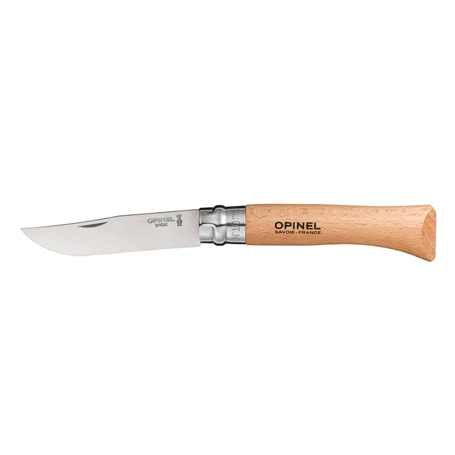 Cuchillo Opinel N°10 Stainless Steel - vista 1, vista lateral del cuchillo abierto