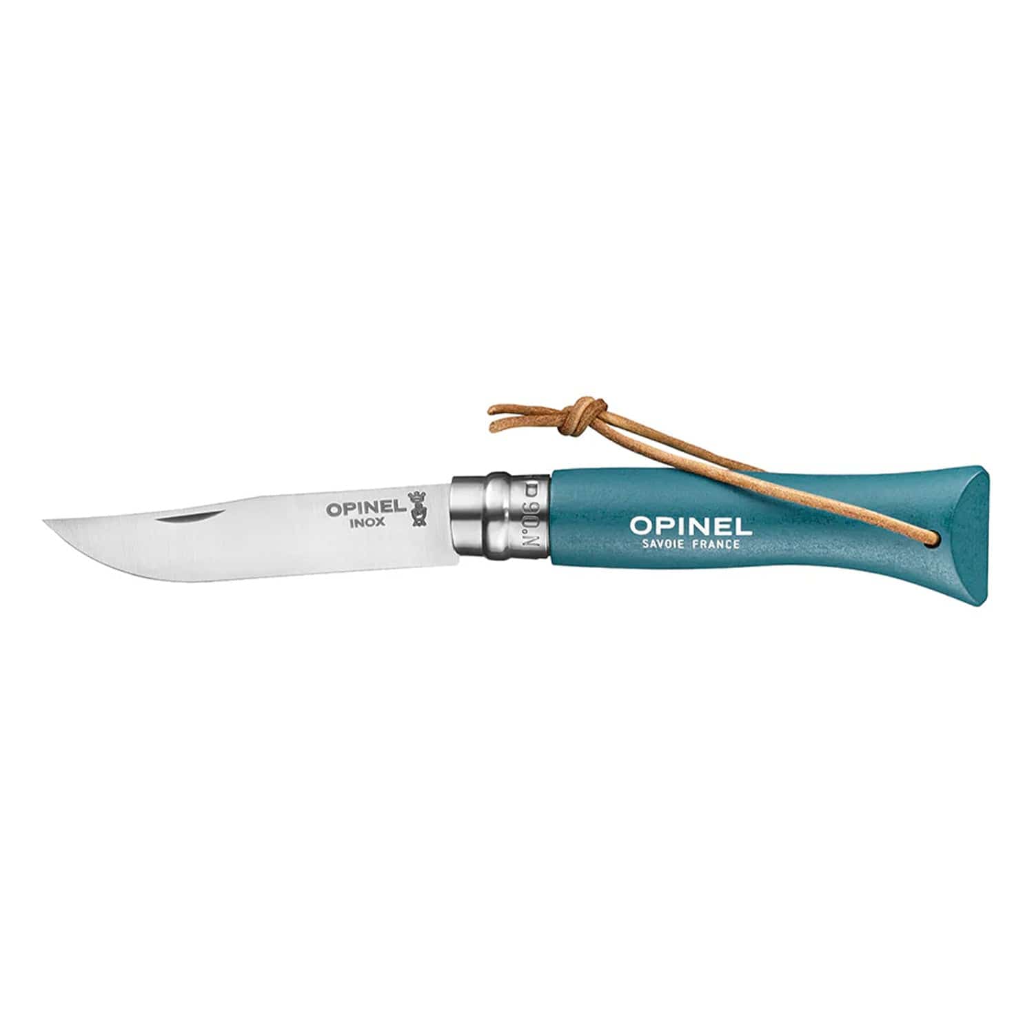 Cuchillo Opinel Trekking N°06 Turquesa - vista 1, vista abierta de la hoja