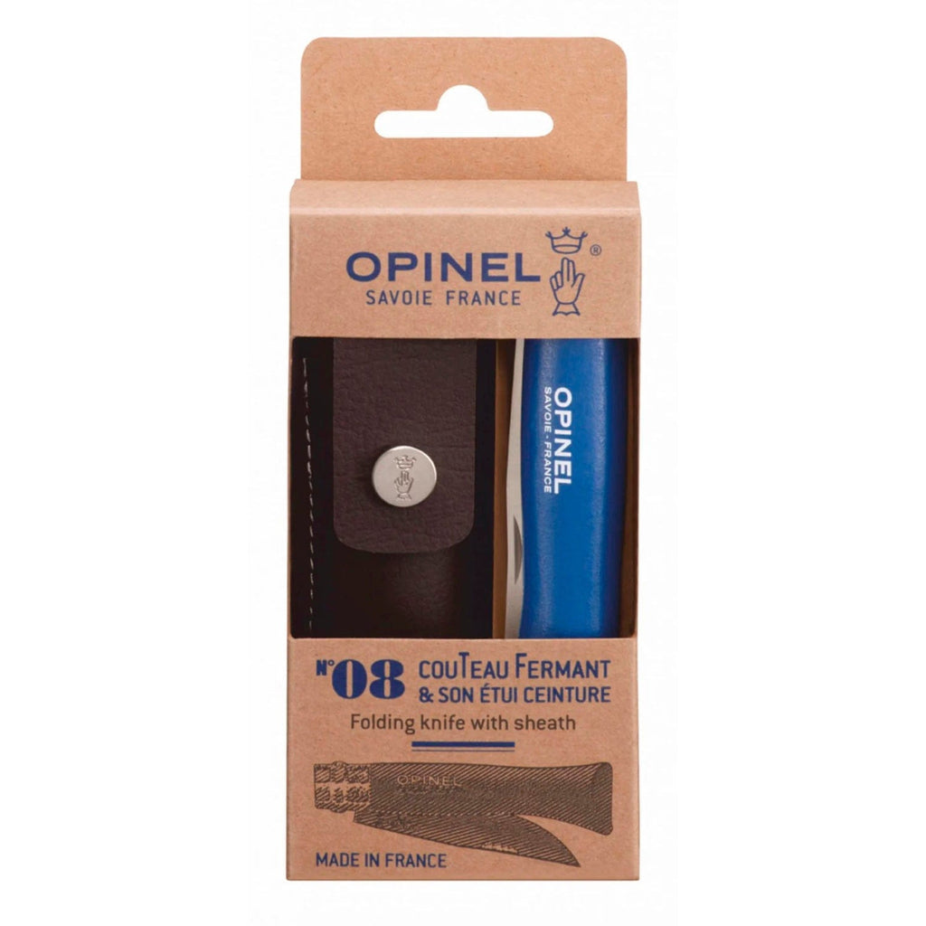 Cuchillo Opinel N°8 Trekking azul con funda - vista 3, empaque del producto
