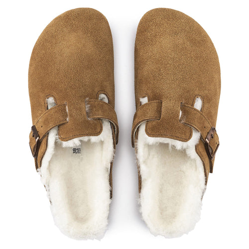 Zuecos Birkenstock Boston Sheepskin Mink, vista cenital del par