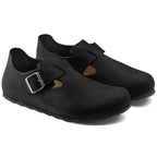 Zapatos Birkenstock London Oiled Black, par completo en tres cuartos
