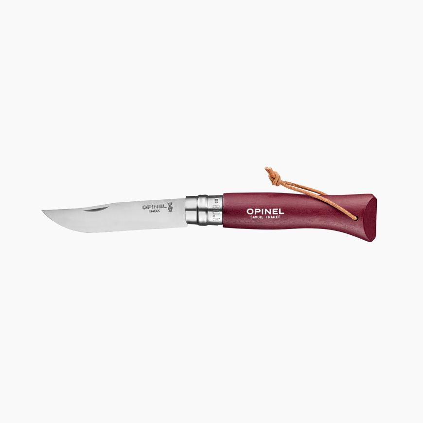 CUCHILLO N°08 STAINLESS STEEL GRANATE CON LAZO DE CUERO (6696557707335)